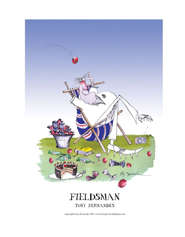 Fieldsman by Tony Fernandes - England Test Cricket Cartoon signed print